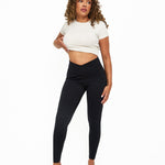 Velour Touch Wrap High-Waisted Leggings - Washed Black - sundé