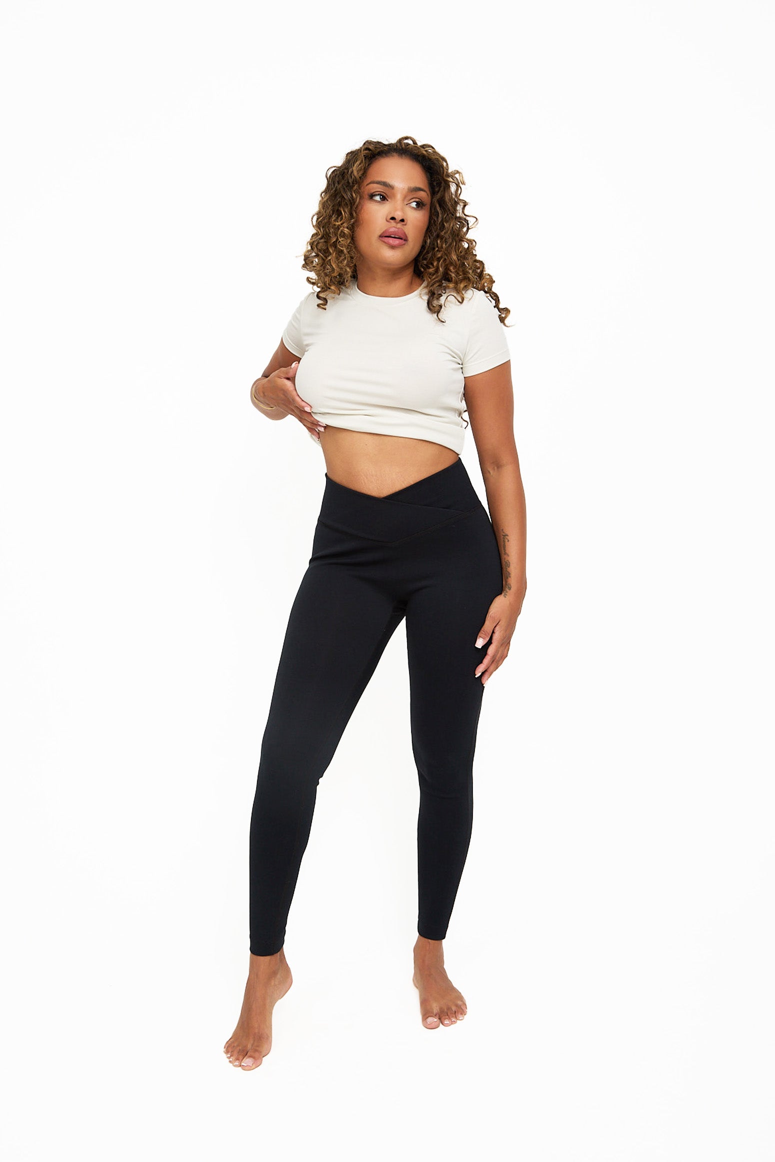 Velour Touch Wrap High-Waisted Leggings - Washed Black - sundé