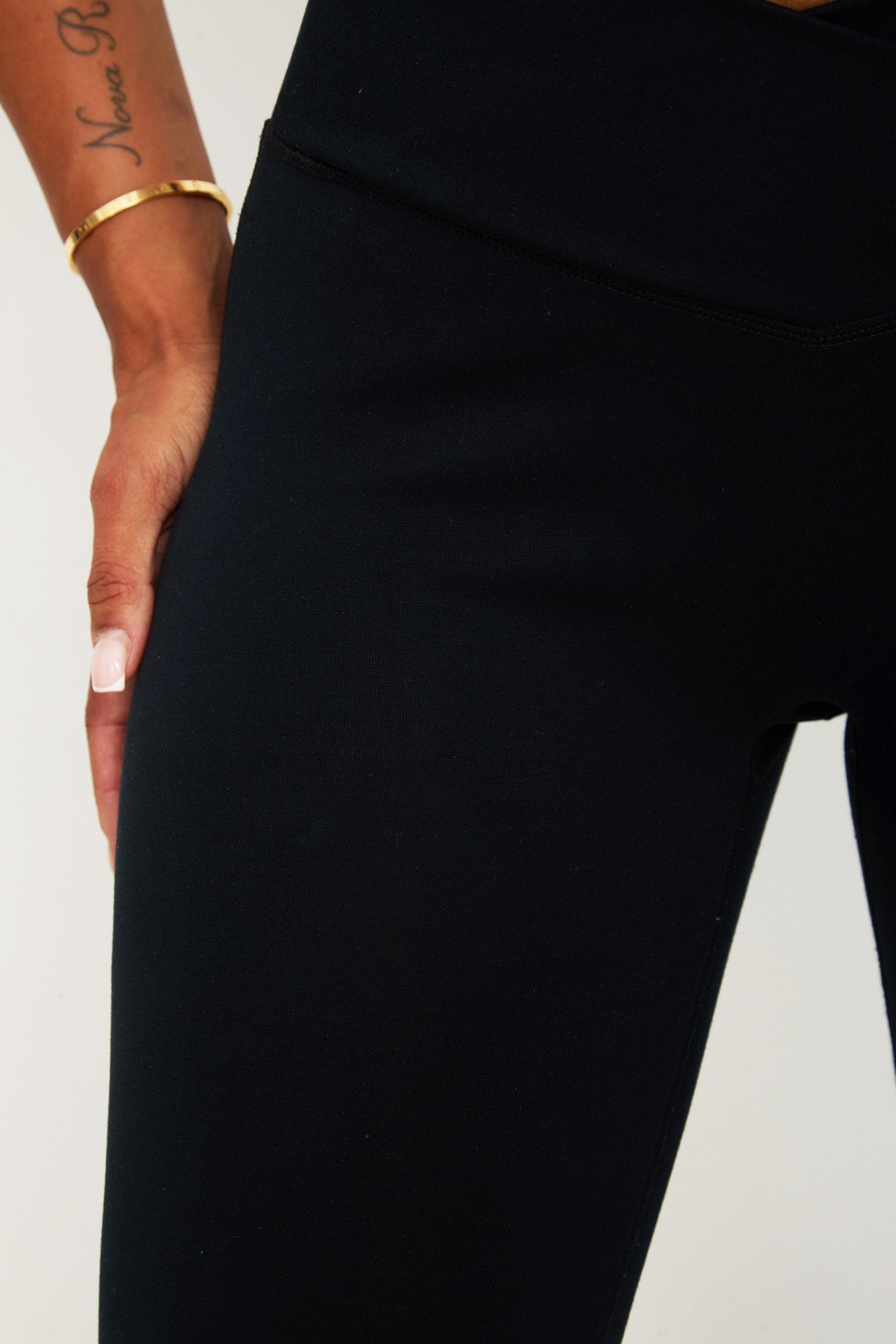 Velour Touch Wrap High-Waisted Leggings - Washed Black - sundé