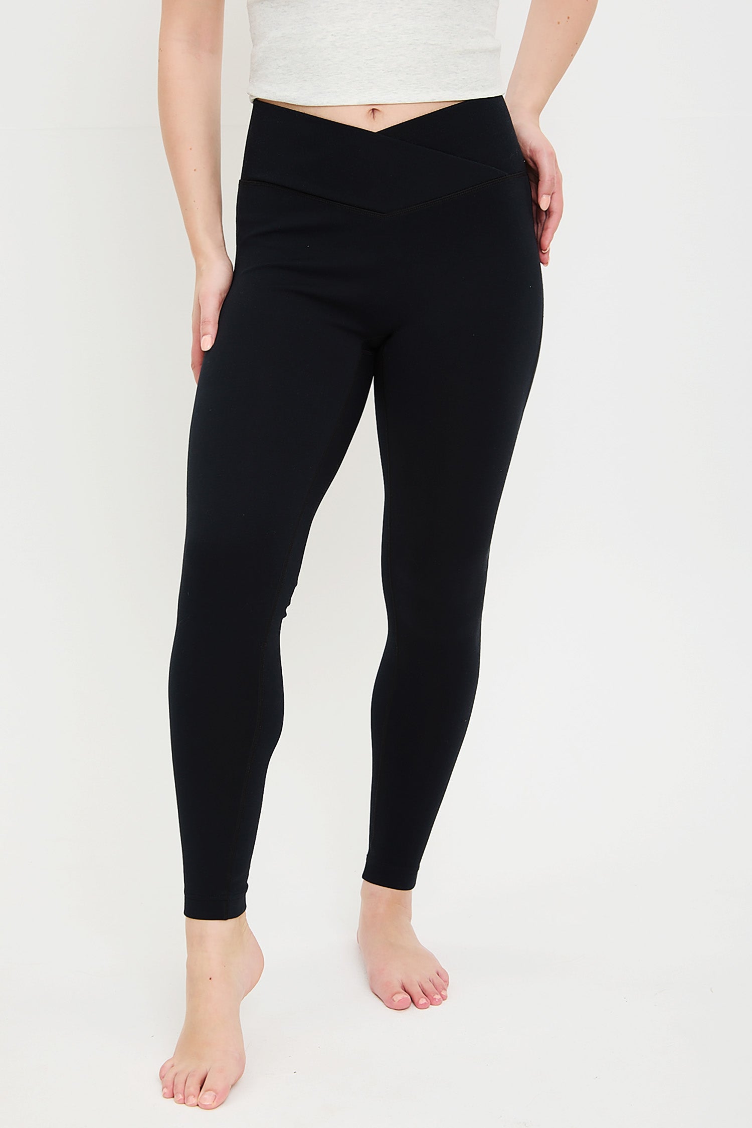 Velour Touch Wrap High-Waisted Leggings - Washed Black