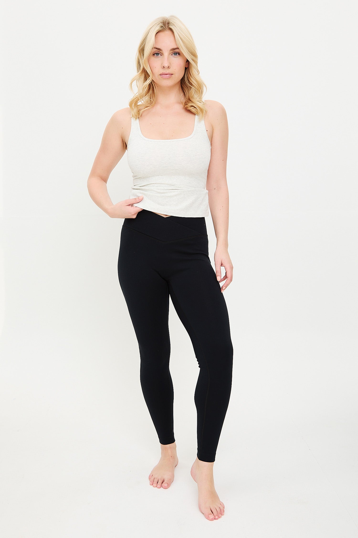 Velour Touch Wrap High-Waisted Leggings - Washed Black